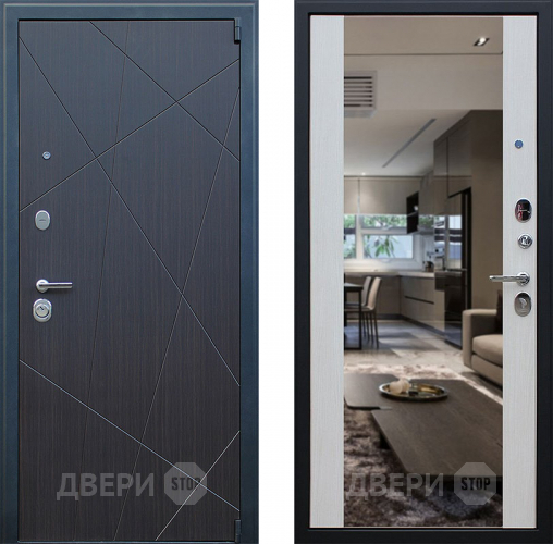 Входная металлическая Дверь АСД Вектор с зеркалом Лиственница белая в Зарайске