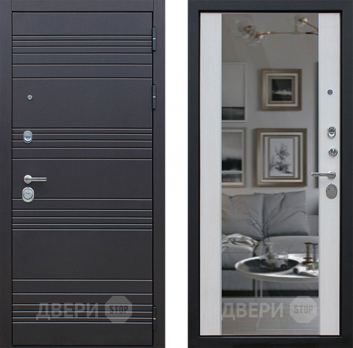 Входная металлическая Дверь АСД Дуэт с зеркалом Лиственница белая в Зарайске