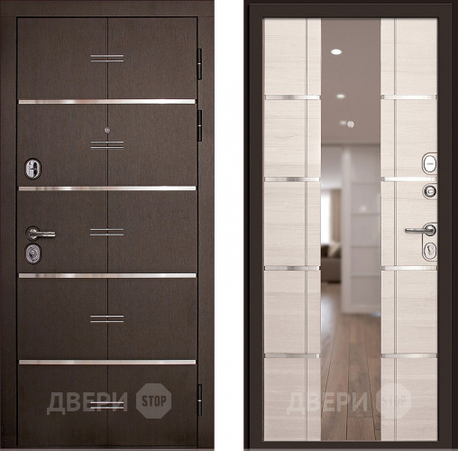 Входная металлическая Дверь (Дверной Континент) Савона с зеркалом Беленый дуб в Зарайске