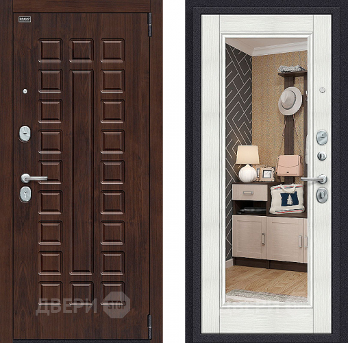 Входная металлическая Дверь Bravo Оптим Урбан с зеркалом Bianco Veralinga в Зарайске