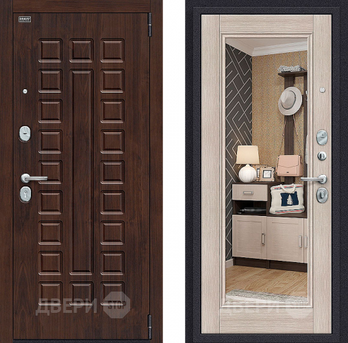 Входная металлическая Дверь Bravo Оптим Урбан с зеркалом Cappuccino Veralinga в Зарайске