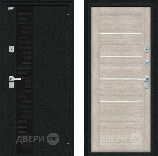 Входная металлическая Дверь Bravo Thermo Техно Декор Букле черное/Cappuccino Veralinga в Зарайске