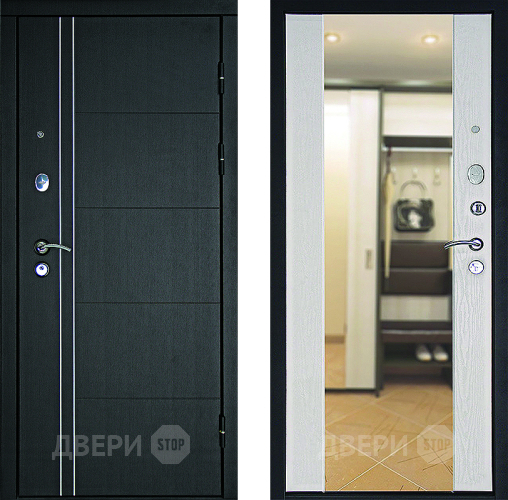 Входная металлическая Дверь Дверной Континент Тепло - Люкс Зеркало Беленый дуб в Зарайске