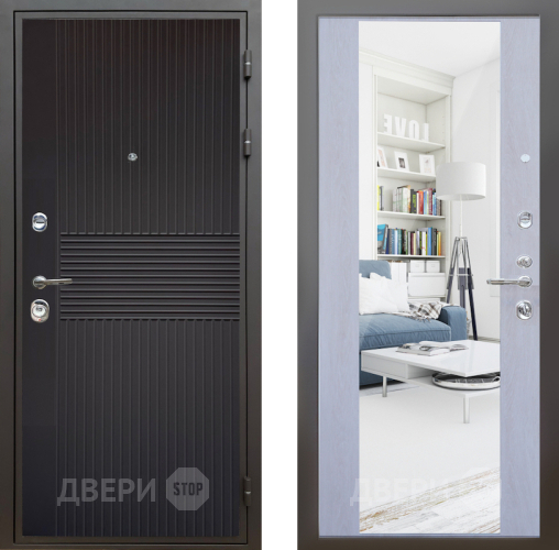 Входная металлическая Дверь Шелтер (SHELTER) Комфорт Черная шагрень 12 с зеркалом Дуб филадельфия крем в Зарайске