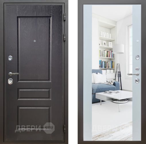 Входная металлическая Дверь Шелтер (SHELTER) Комфорт Дуб английский 13 с зеркалом Белый матовый в Зарайске