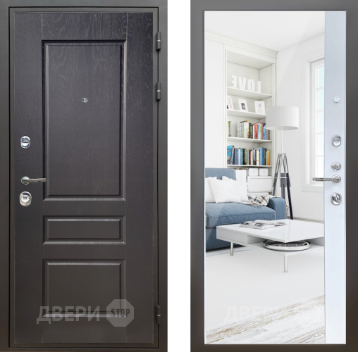 Входная металлическая Дверь Шелтер (SHELTER) Комфорт Дуб английский 14 с зеркалом Белый матовый в Зарайске