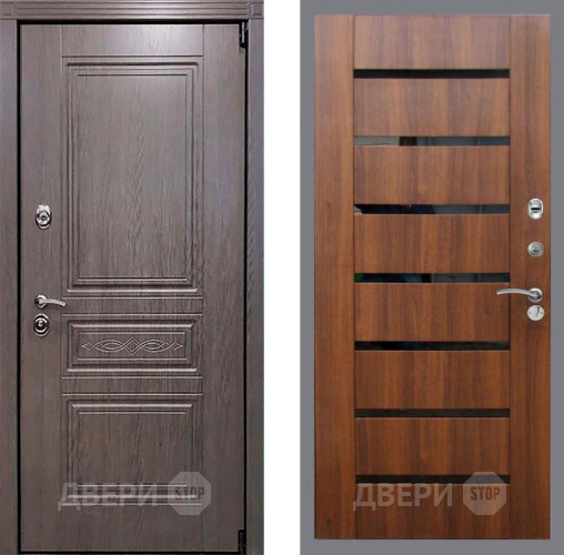 Входная металлическая Дверь Рекс (REX) Пренмиум-S СБ-14 стекло черное Орех бренди в Зарайске