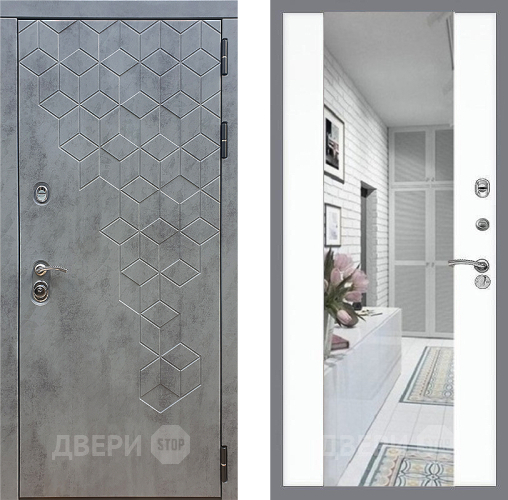 Входная металлическая Дверь Стоп БЕТОН Зеркало СБ-16 Силк Сноу в Зарайске