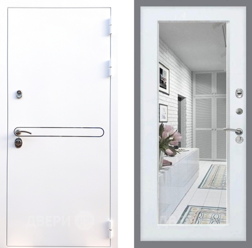 Входная металлическая Дверь Стоп Лайн Вайт Зеркало Белый ясень в Зарайске