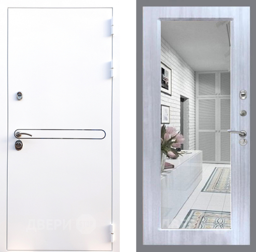 Входная металлическая Дверь Стоп Лайн Вайт Зеркало Сандал белый в Зарайске