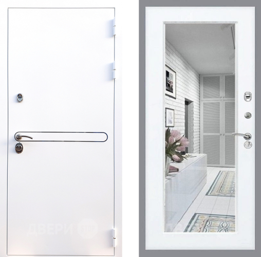 Входная металлическая Дверь Стоп Лайн Вайт Зеркало Силк Сноу в Зарайске