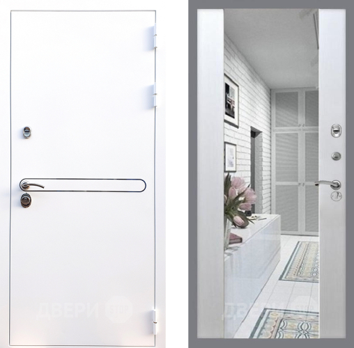 Входная металлическая Дверь Стоп Лайн Вайт Зеркало СБ-16 Лиственница беж в Зарайске