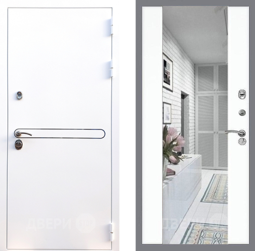 Входная металлическая Дверь Стоп Лайн Вайт Зеркало СБ-16 Силк Сноу в Зарайске