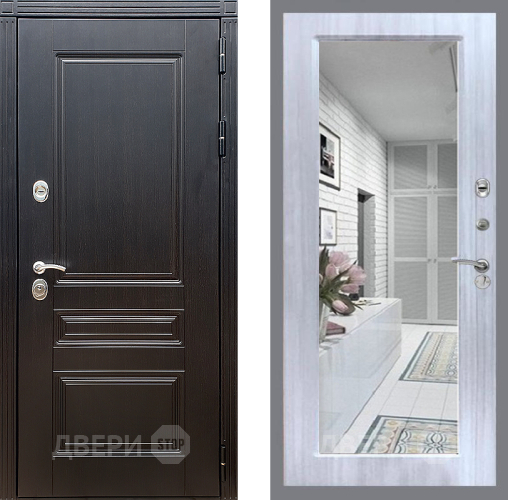 Входная металлическая Дверь Стоп МЕГАПОЛИС Зеркало Сандал белый в Зарайске