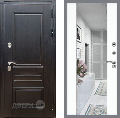 Входная металлическая Дверь Стоп МЕГАПОЛИС Зеркало СБ-16 Силк Сноу в Зарайске