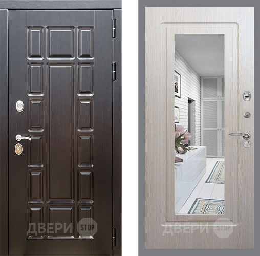 Входная металлическая Дверь Стоп НЬЮ ЙОРК Зеркало ФЛ-120 Беленый дуб в Зарайске