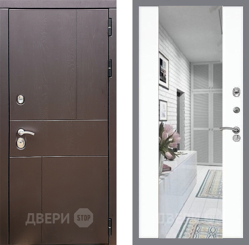 Входная металлическая Дверь Стоп УРБАН Зеркало СБ-16 Силк Сноу в Зарайске