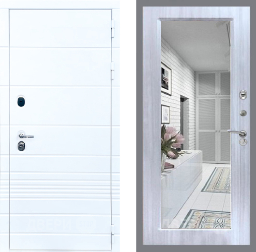 Входная металлическая Дверь Стоп ТРЕНДО Зеркало Сандал белый в Зарайске