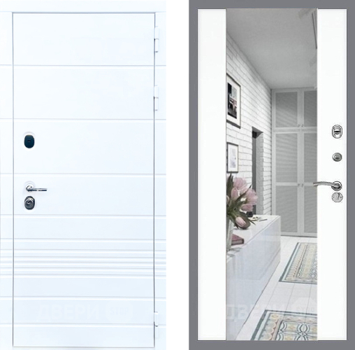 Входная металлическая Дверь Стоп ТРЕНДО Зеркало СБ-16 Силк Сноу в Зарайске