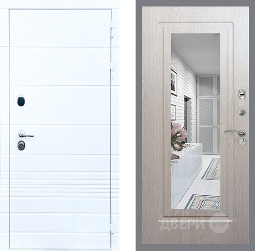 Входная металлическая Дверь Стоп ТРЕНДО Зеркало ФЛ-120 Беленый дуб в Зарайске