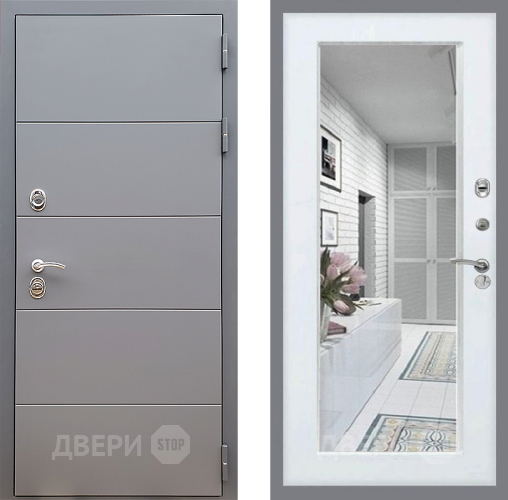 Входная металлическая Дверь Стоп АРТ ГРАФИТ Зеркало Белый ясень в Зарайске