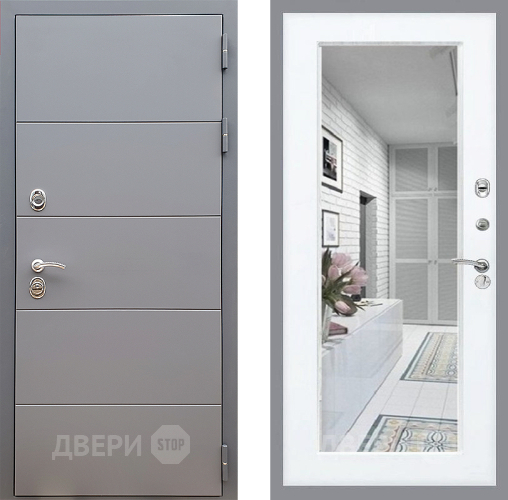 Входная металлическая Дверь Стоп АРТ ГРАФИТ Зеркало Силк Сноу в Зарайске