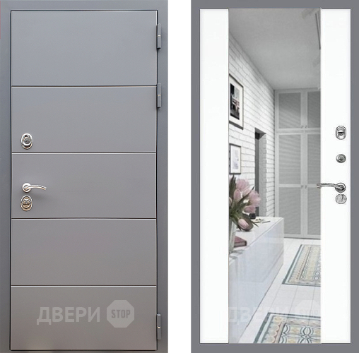 Входная металлическая Дверь Стоп АРТ ГРАФИТ Зеркало СБ-16 Силк Сноу в Зарайске