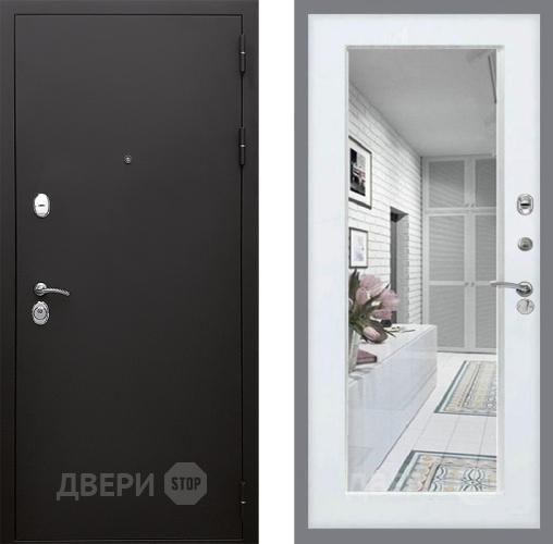 Входная металлическая Дверь Стоп КЛАССИК Шагрень Зеркало Белый ясень в Зарайске