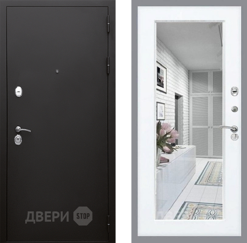 Входная металлическая Дверь Стоп КЛАССИК Шагрень Зеркало Силк Сноу в Зарайске