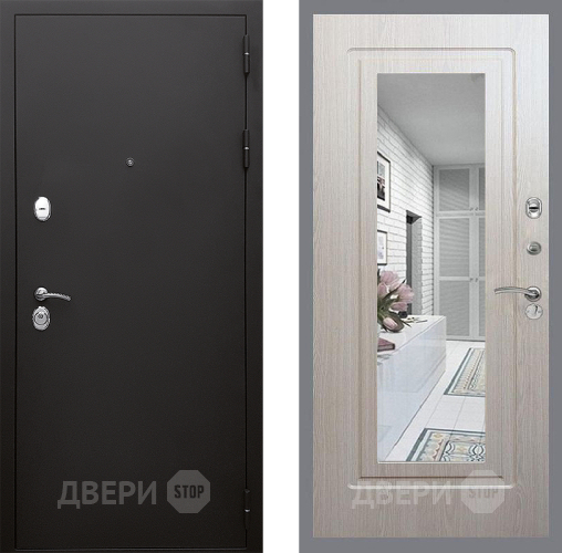 Входная металлическая Дверь Стоп КЛАССИК Шагрень Зеркало ФЛ-120 Беленый дуб в Зарайске