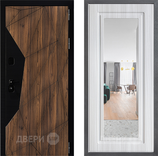 Входная металлическая Дверь Дверной континент ДК-11 ФЛЗ Зеркало Сандал белый в Зарайске