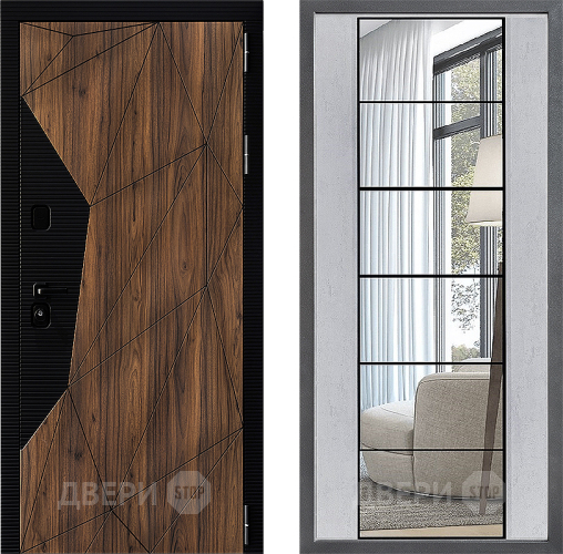 Входная металлическая Дверь Дверной континент ДК-11 ФЛЗ-2 Зеркало Бетон светлый в Зарайске