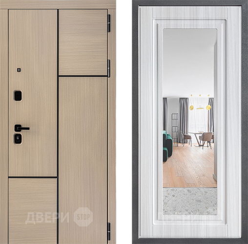 Входная металлическая Дверь Дверной континент ДК-14 ФЛЗ Зеркало Сандал белый в Зарайске