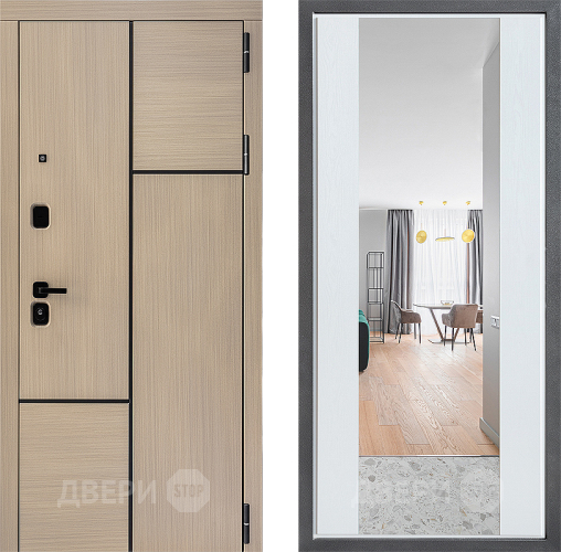 Входная металлическая Дверь Дверной континент ДК-14 ФЛЗ-1 Зеркало Белое дерево в Зарайске