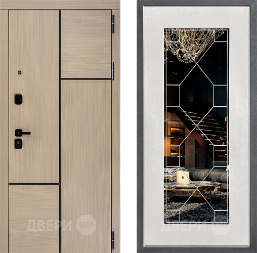 Входная металлическая Дверь Дверной континент ДК-14 ФЛ-Тиффани Зеркало Белое дерево в Зарайске