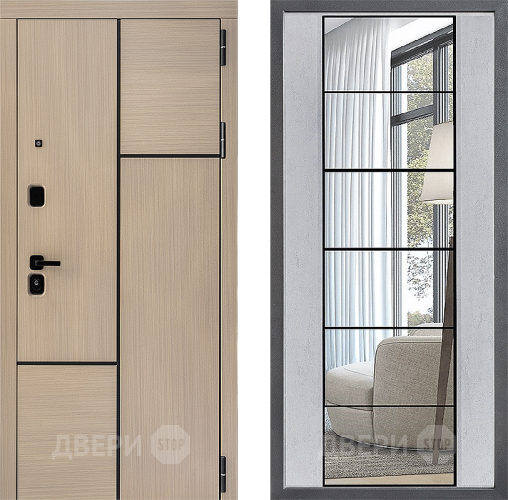 Входная металлическая Дверь Дверной континент ДК-14 ФЛЗ-2 Зеркало Бетон светлый в Зарайске