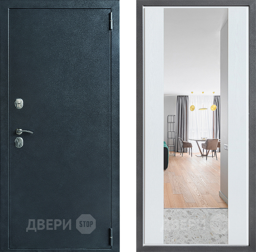 Входная металлическая Дверь Дверной континент ДК-70 Дизайн ФЛЗ-1 Зеркало Белое дерево в Зарайске