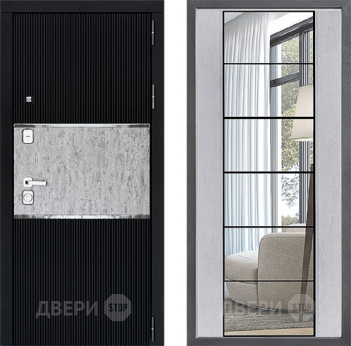 Входная металлическая Дверь Дверной континент ДК-13 ФЛЗ-2 Зеркало Бетон светлый в Зарайске