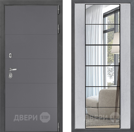 Входная металлическая Дверь Дверной континент ДК-3/649 ФЛЗ-2 Зеркало Бетон светлый в Зарайске