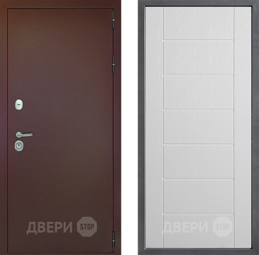 Входная металлическая Дверь Дверной континент Рубикон Медь Дизайн ФЛ-Лайн Белое дерево в Зарайске