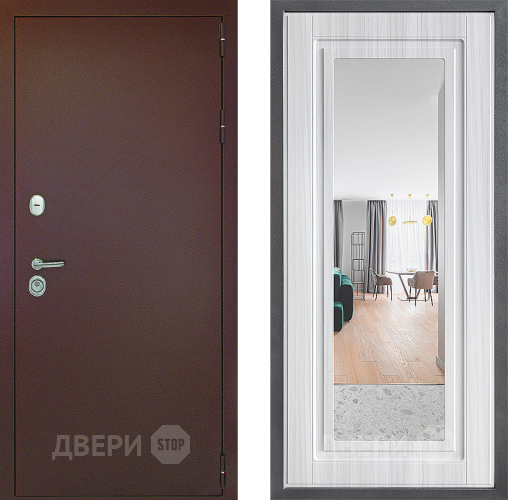 Входная металлическая Дверь Дверной континент Рубикон Медь Дизайн ФЛЗ Зеркало Сандал белый в Зарайске