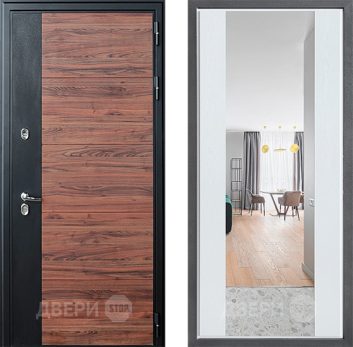 Входная металлическая Дверь Дверной континент ДК-15 Красное Дерево ТЕРМО ФЛЗ-1 Зеркало Белое дерево в Зарайске