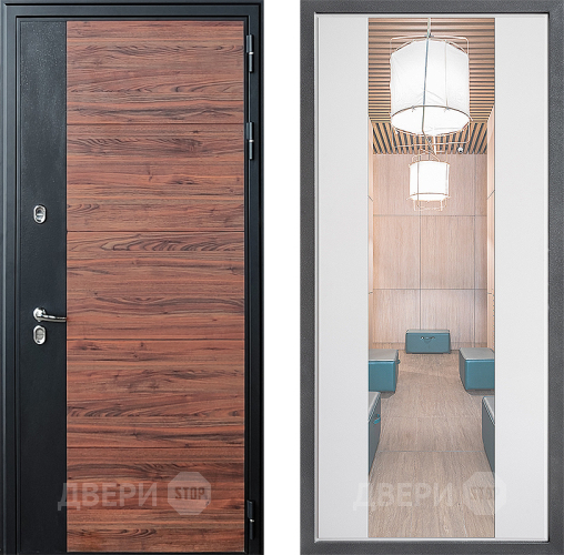 Входная металлическая Дверь Дверной континент ДК-15 Красное Дерево ТЕРМО ФЛЗ-1 Зеркало Белый софт в Зарайске