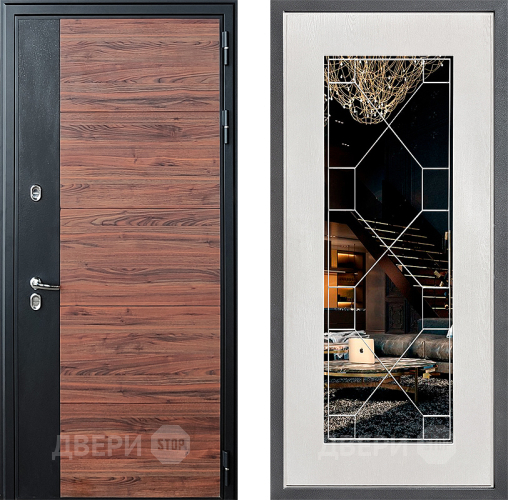 Входная металлическая Дверь Дверной континент ДК-15 Красное Дерево ТЕРМО ФЛ-Тиффани Зеркало Белое дерево в Зарайске
