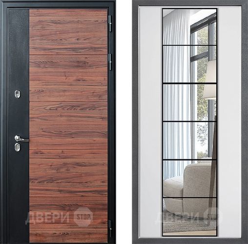 Входная металлическая Дверь Дверной континент ДК-15 Красное Дерево ТЕРМО ФЛЗ-2 Зеркало Белый софт в Зарайске