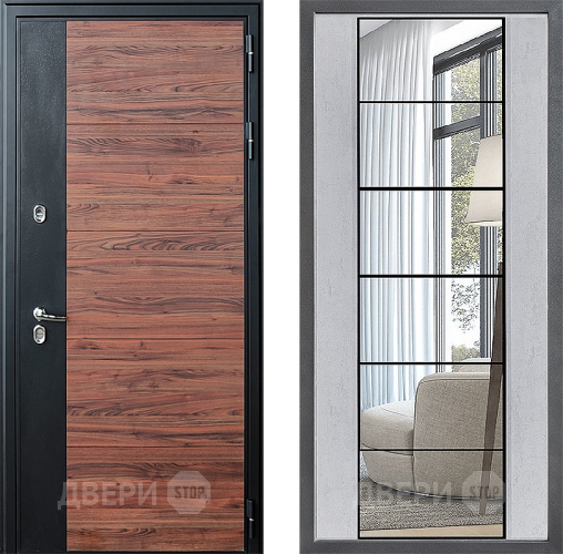Входная металлическая Дверь Дверной континент ДК-15 Красное Дерево ТЕРМО ФЛЗ-2 Зеркало Бетон светлый в Зарайске