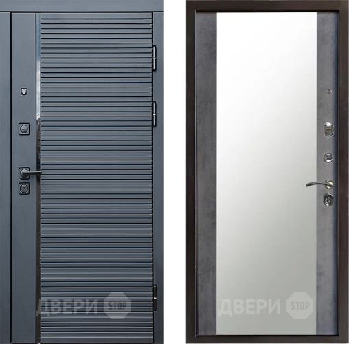Входная металлическая Дверь Престиж Черная Линия Зеркало Бетон темный в Зарайске