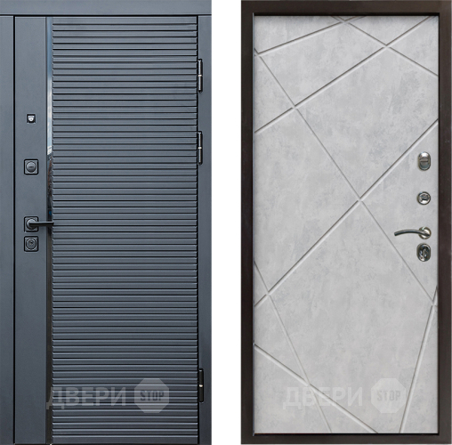 Входная металлическая Дверь Престиж Черная Линия Лучи Бетон светлый в Зарайске