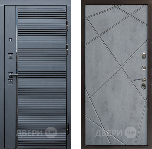 Входная металлическая Дверь Престиж Черная Линия Лучи Бетон темный в Зарайске