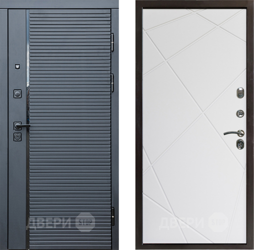 Входная металлическая Дверь Престиж Черная Линия Лучи Бетон белый в Зарайске